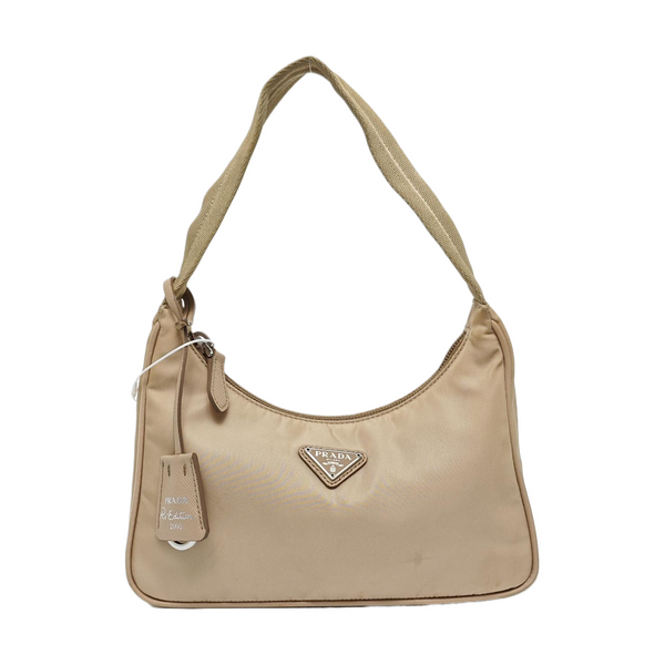 Authenticated pre-owned Re-Edition2000 Mini Nylon Beige - Top Handle Bag at Looply