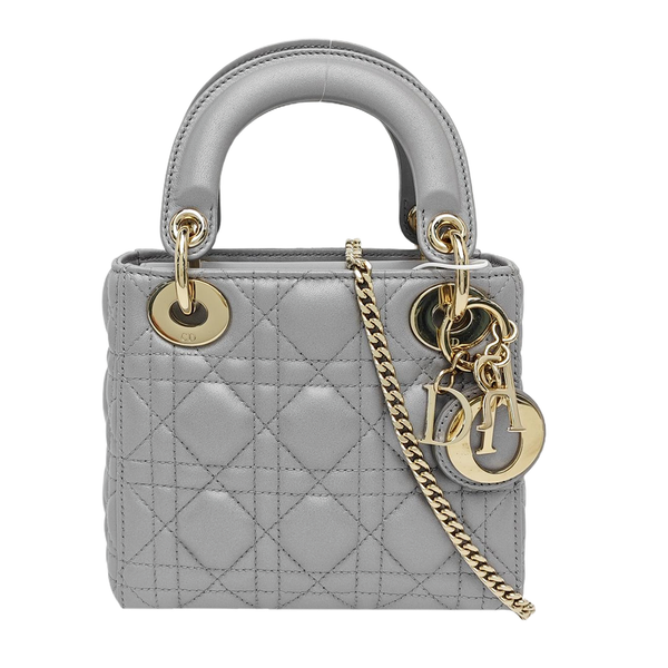 Lady Dior Mini Cannage Lambskin Gray