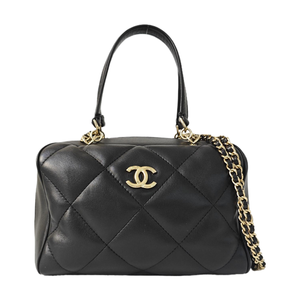 Quilted Lambskin Shoulder Bag Black