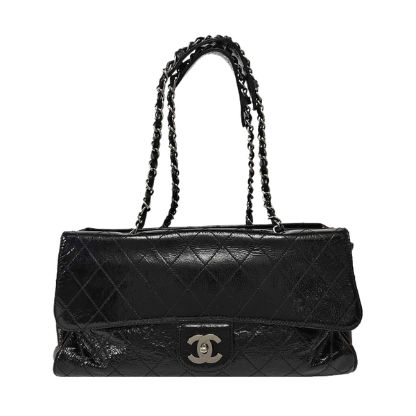 Quilted Patent Leather Shoulder Bag Black