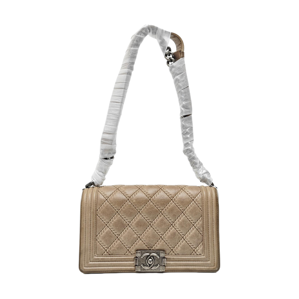 BOY CHANEL Medium Quilted Calfskin Beige