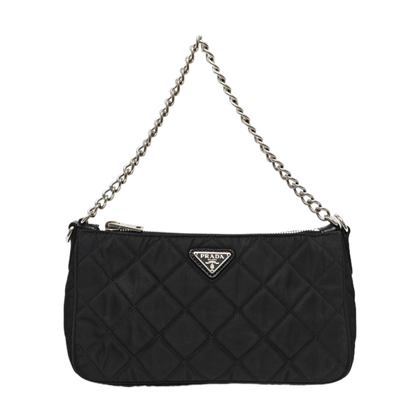 Quilted Nylon Shoulder Bag Black