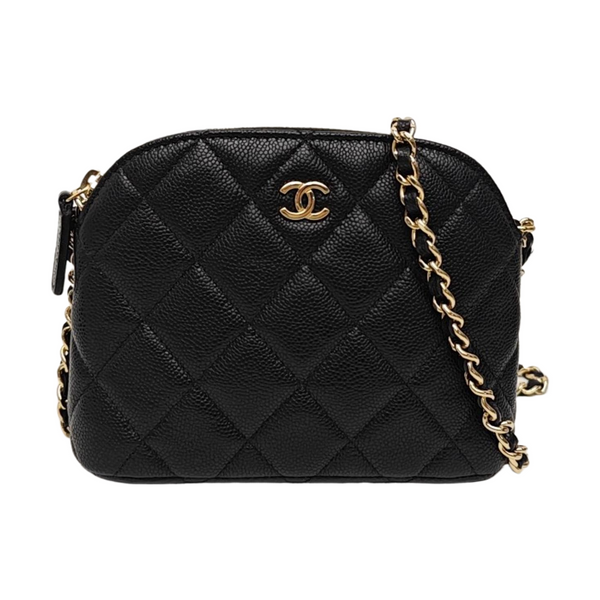 Quilted Grained Calfskin Shoulder Bag Black