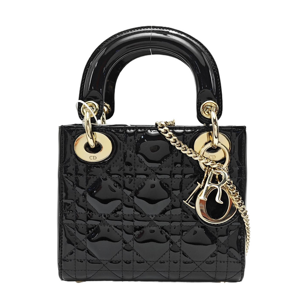 Lady Dior Mini Cannage Patent Leather Black