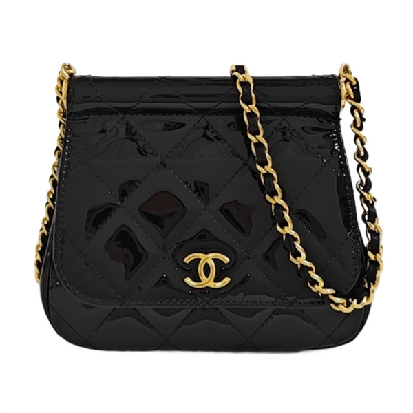 Quilted Patent Leather Crossbody Bag Black