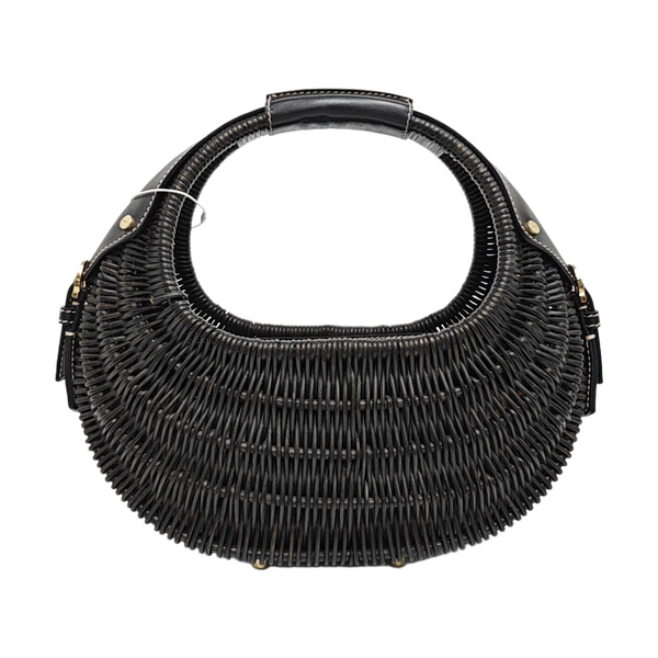 Straw Top Handle Bag Black