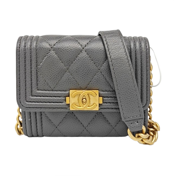 BOY CHANEL Quilted Grained Calfskin Gray