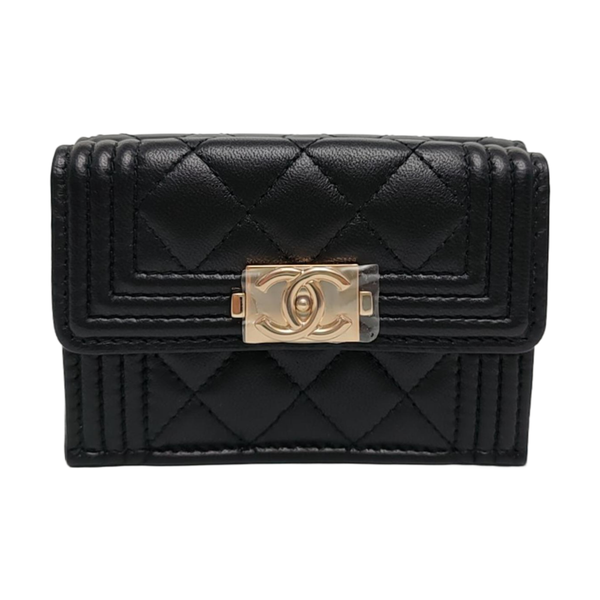 Authenticated pre-owned BOY CHANEL Quilted Lambskin Black Wallet - Wallet at Looply