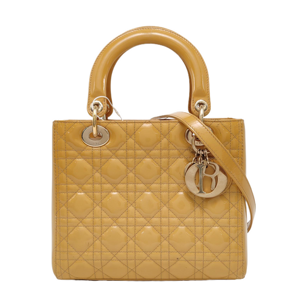 Lady Dior Medium Cannage Patent Leather Yellow