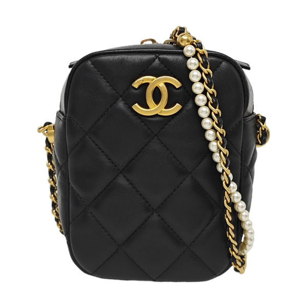 Quilted Lambskin Shoulder Bag Black