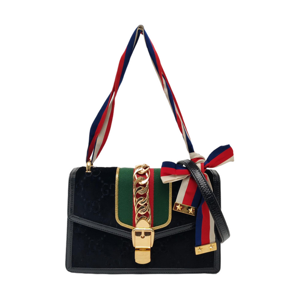Sylvie Small Monogram Velvet Black