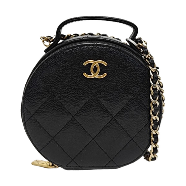 ROUND Quilted Grained Calfskin Black
