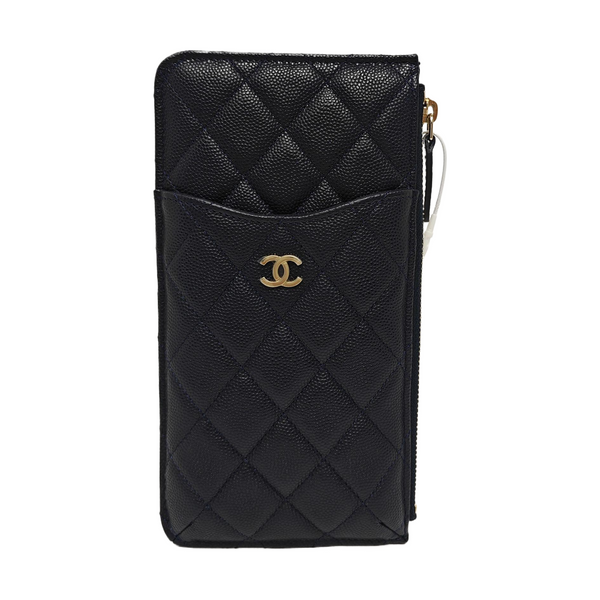 Quilted Grained Calfskin Wallet Blue