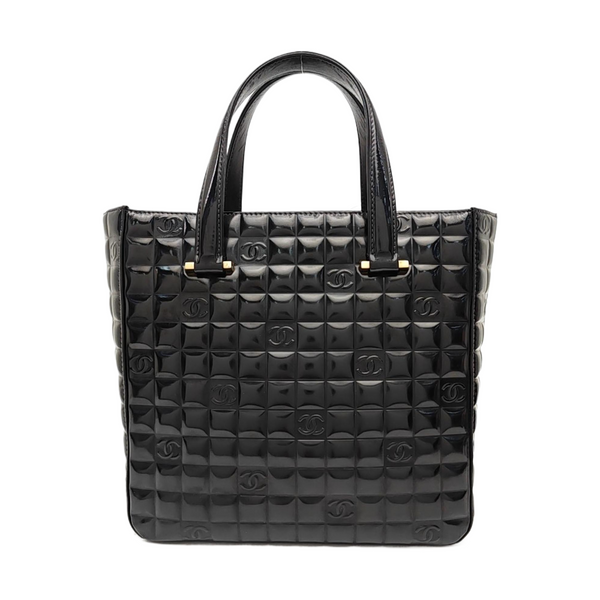 Quilted Patent Leather Tote Bag Black