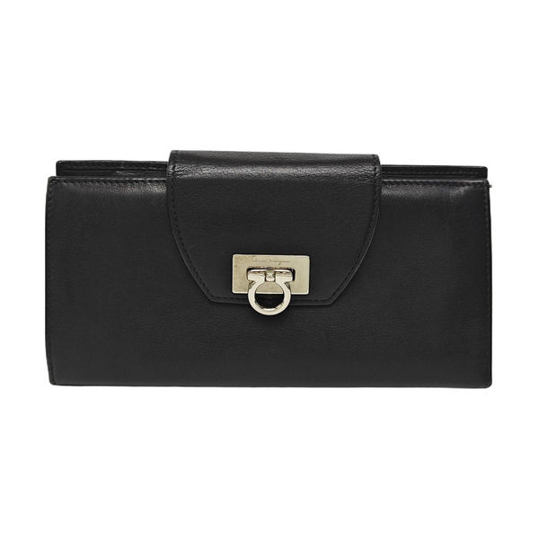 Gancio Calfskin Black Wallet