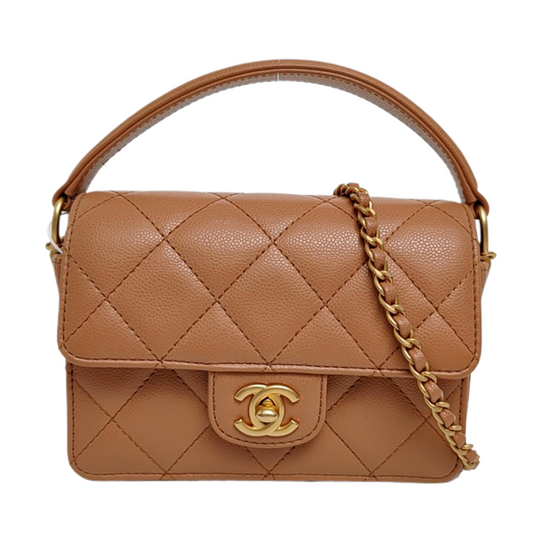Authenticated pre-owned CLASSIC FLAP Mini Quilted Grained Calfskin Beige - Shoulder Bag at Looply