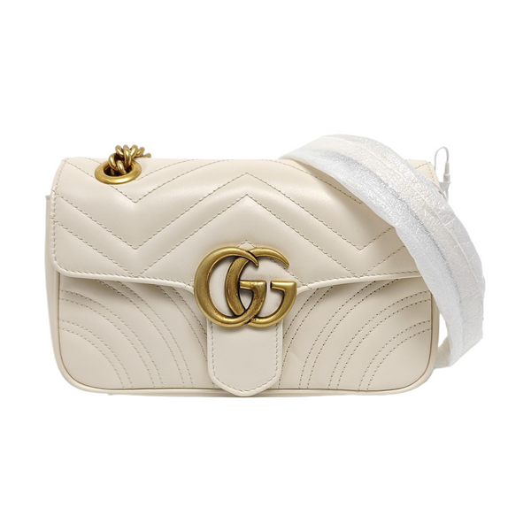 GG Marmont Small Quilted Calfskin White