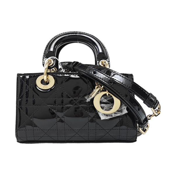 Lady Dior Super Mini Cannage Patent Leather Black