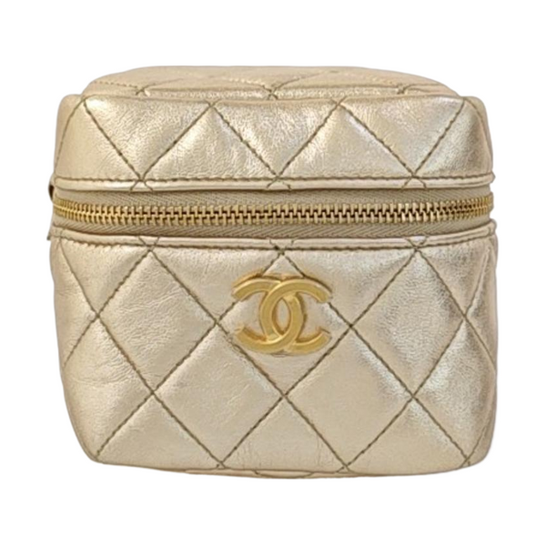 Quilted Lambskin Top Handle Bag Gold