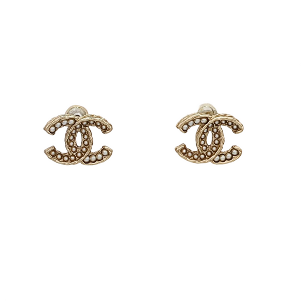 CC Logo Metal Gold Stud Earrings