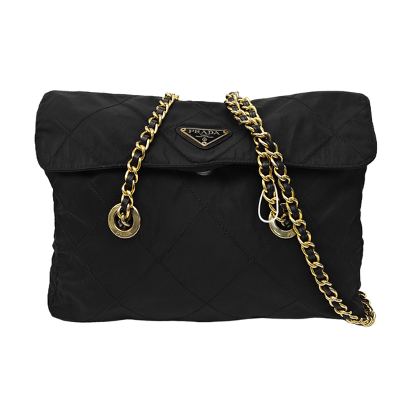 Quilted Nylon Shoulder Bag Black