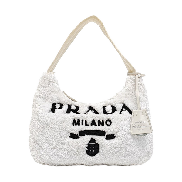 Authenticated pre-owned Re-Edition2000 Mini Terry Cloth White - Top Handle Bag at Looply