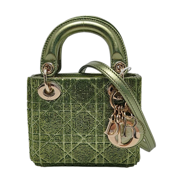 Authenticated pre-owned Lady Dior Super Mini Cannage Special Material Green - Shoulder Bag at Looply