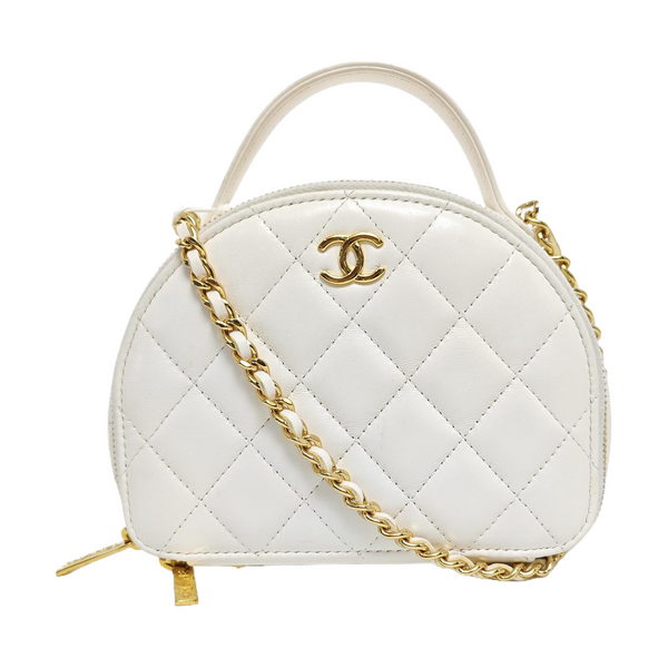 Quilted Lambskin Shoulder Bag White