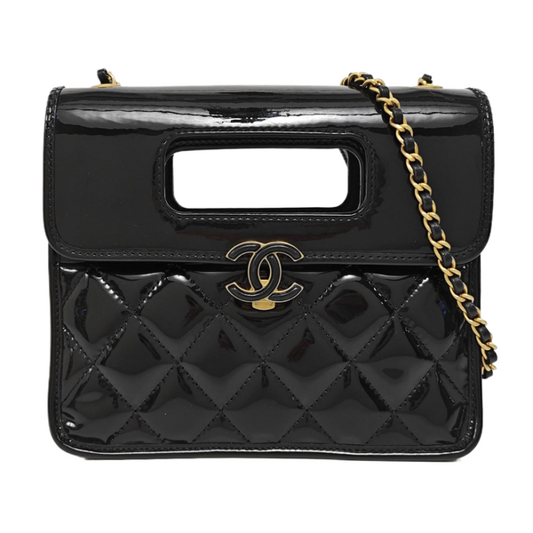 Quilted Patent Leather Mini Black