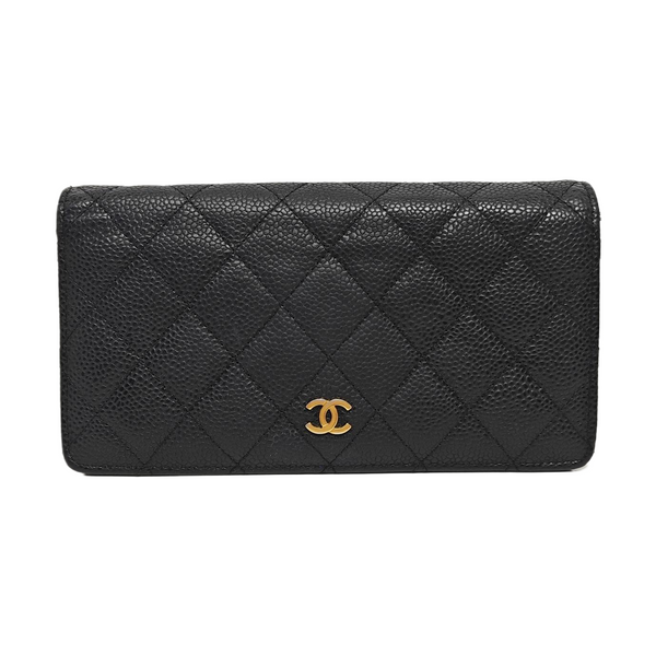 Quilted Grained Calfskin Wallet Black