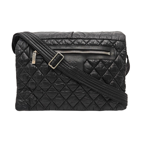 Quilted Nylon Shoulder Bag Black