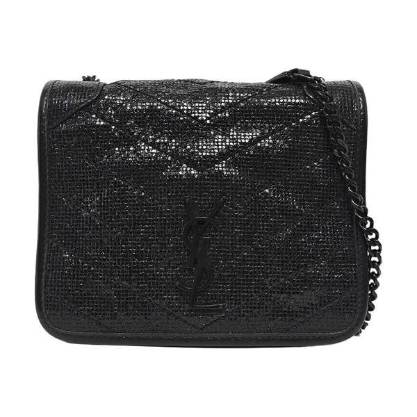 Chevron Leather Shoulder Bag Mini Black