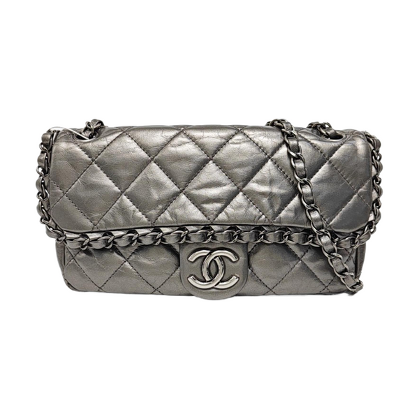 Quilted Calfskin Shoulder Bag Silver