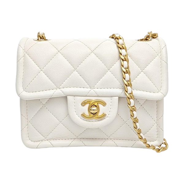 Quilted Grained Calfskin Shoulder Bag White