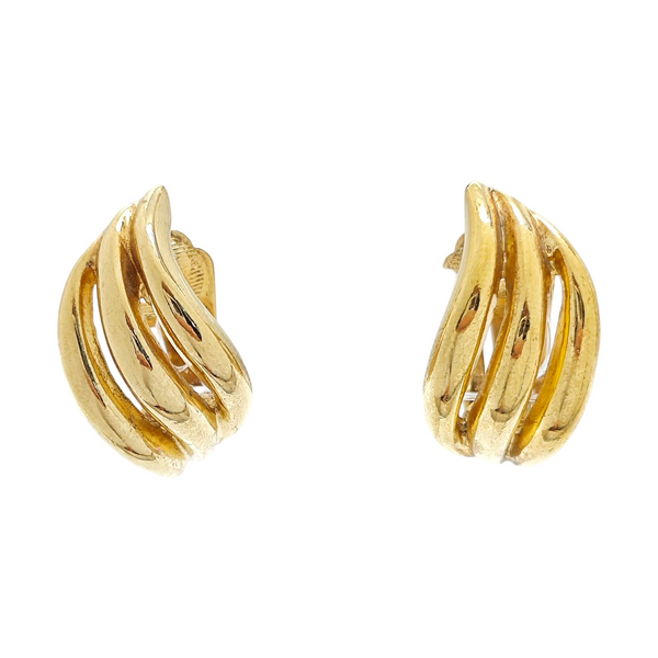 Twist Round Metal Gold Clip On Earrings