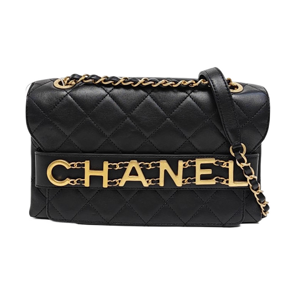 LOGO ENCHAINED FLAP Medium Quilted Calfskin Black