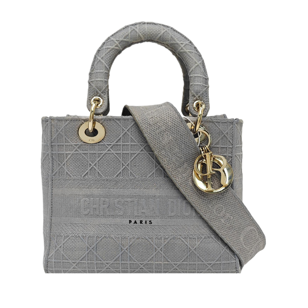 Lady D-Lite Medium Cannage Canvas Gray