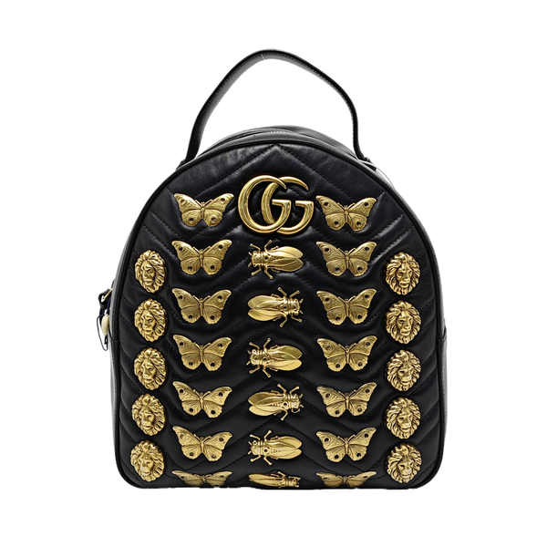 Mochila de piel de ternera acolchada negra