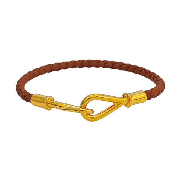 Jumbo Hook Leather Brown Bangle