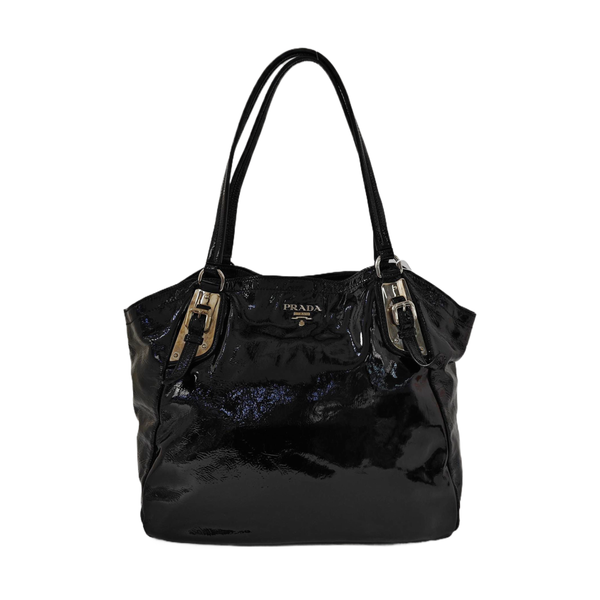 Patent Leather Top Handle Bag Black