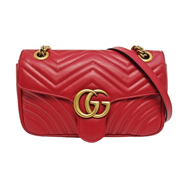 GG Marmont Mediana Piel Acolchada Roja