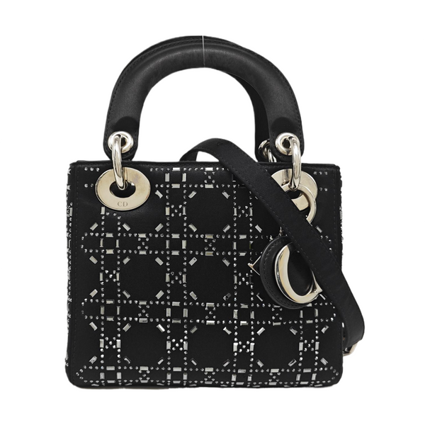 Authenticated pre-owned Lady Dior Mini Cannage Silk Satin Black - Tote Bag at Looply