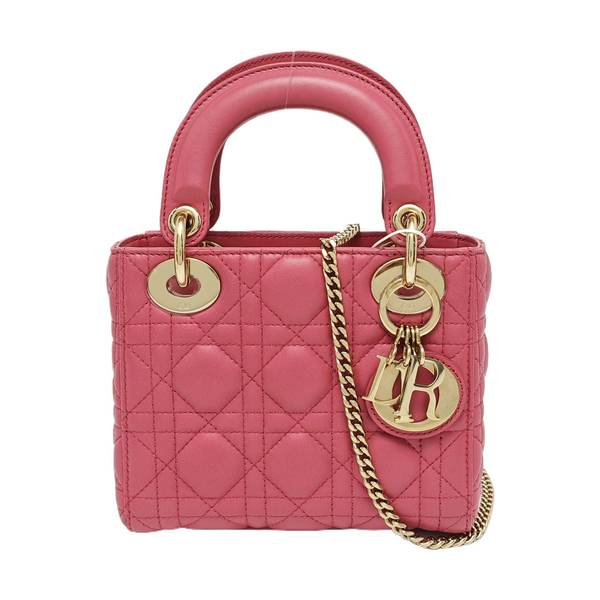 Lady Dior Mini en piel de cordero acolchada roja
