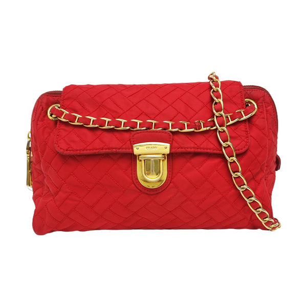 Quilted Nylon Shoulder Bag Red