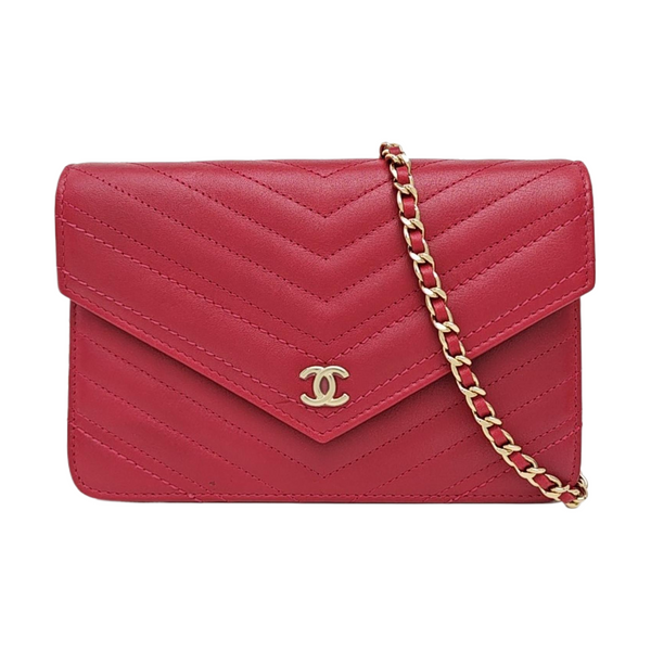 Chevron Calfskin Crossbody Bag Red
