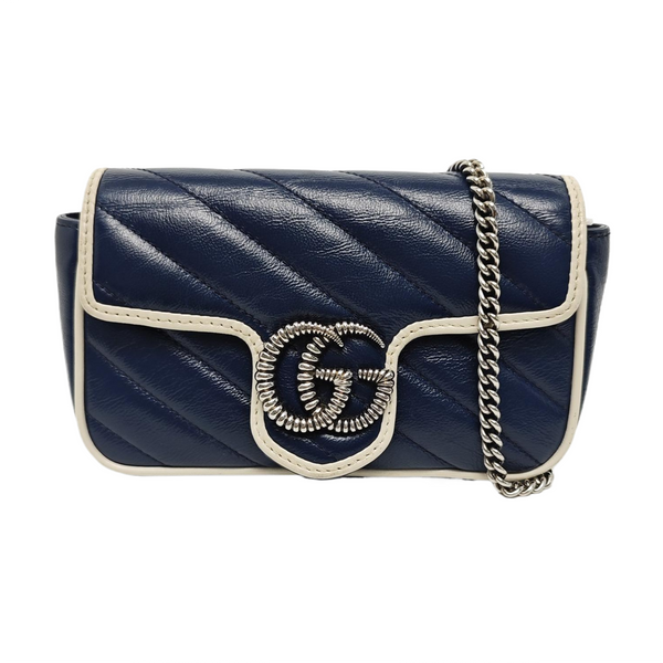 GG Marmont Super Mini Quilted Calfskin Blue