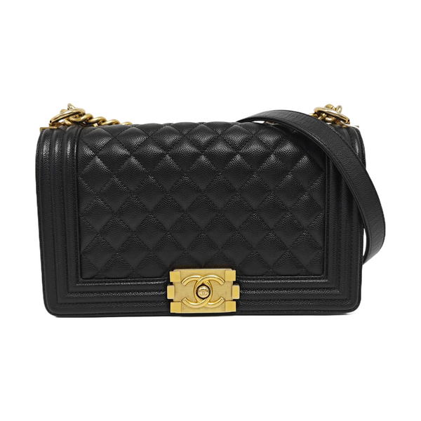 BOY CHANEL Medium Quilted Grained Calfskin Black