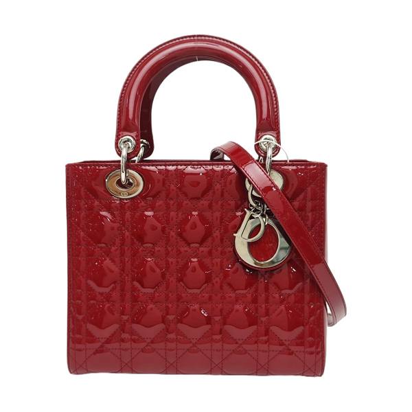 Lady Dior Medium Cannage Patent Leather Red