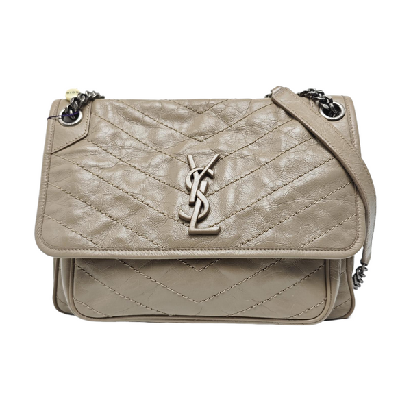 NIKI Medium Chevron Calfskin Beige