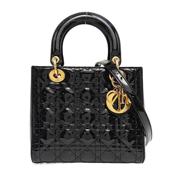 Lady Dior Medium Cannage Patent Leather Black
